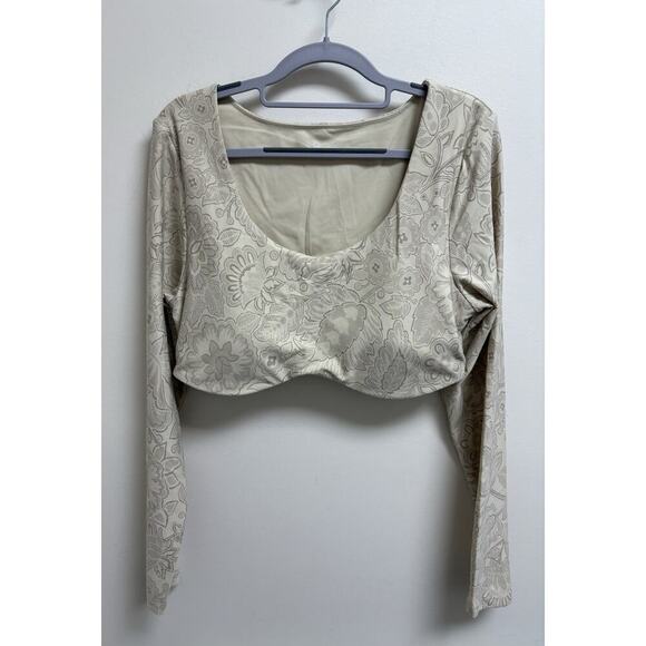 Aerie Offline Cropped Long Sleeve Floral Cream Shirt Size XL - Picture 1 of 3